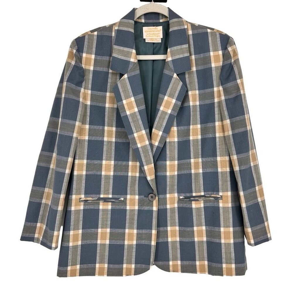 Vintage 60s Pendleton Women’s Blazer Sz 12 Silk Blend Plaid Blue Beige Preppy